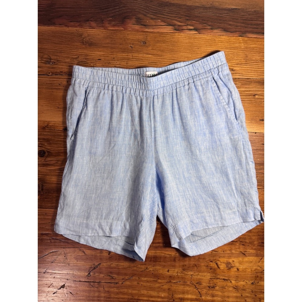 HIHO Men's 100% Linen Elastic Waist Resort Beach Shorts Blue‎ Men's Small - Picture 4 of 11